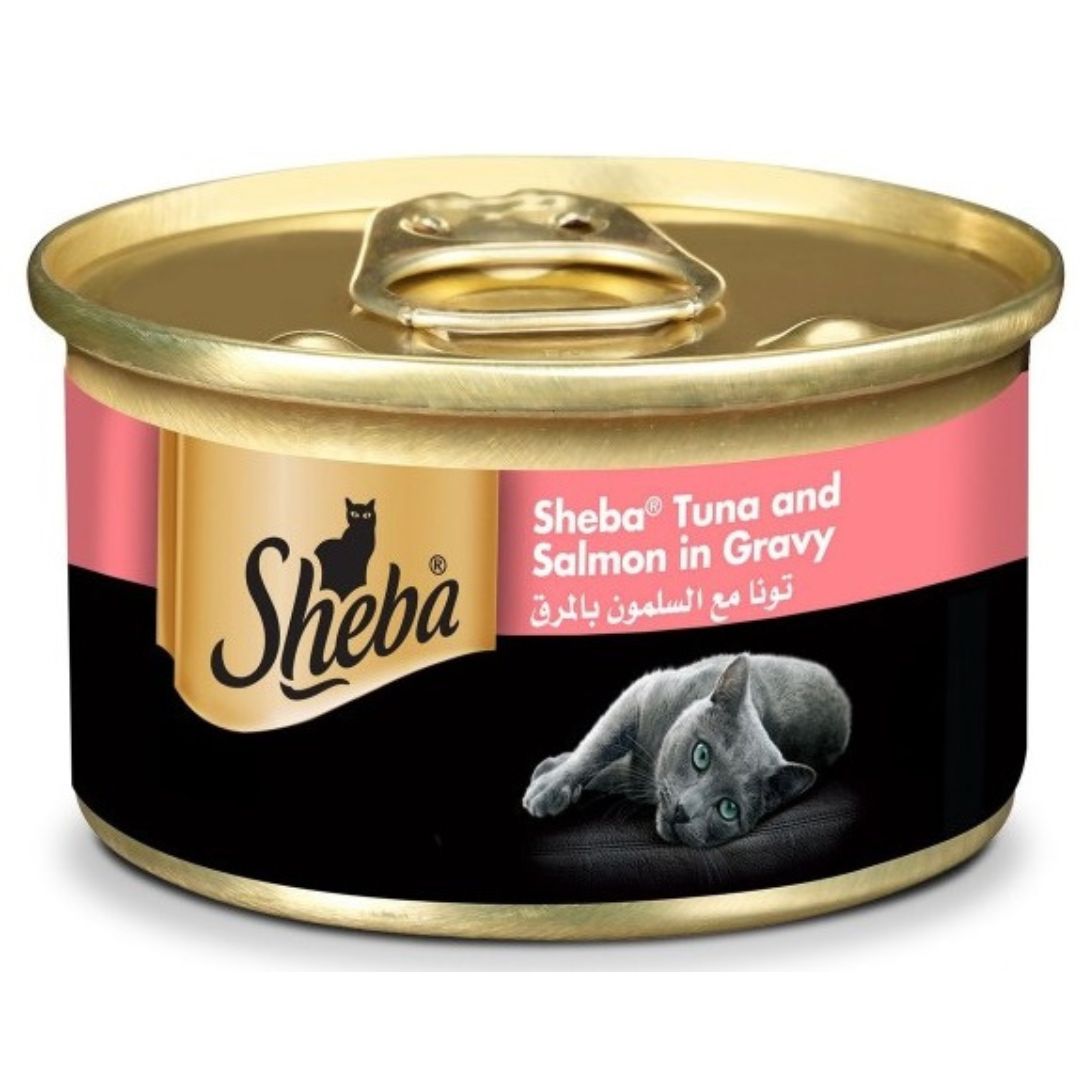 Sheba Deluxe Canned Tuna Flakes and Salmon in Gravy (85g)