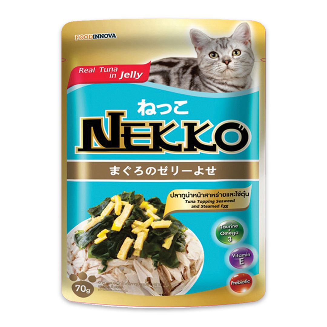 Nekko Pouch Cat Food Tuna Topping Seaweed and Steamed Egg in Jelly 70gm