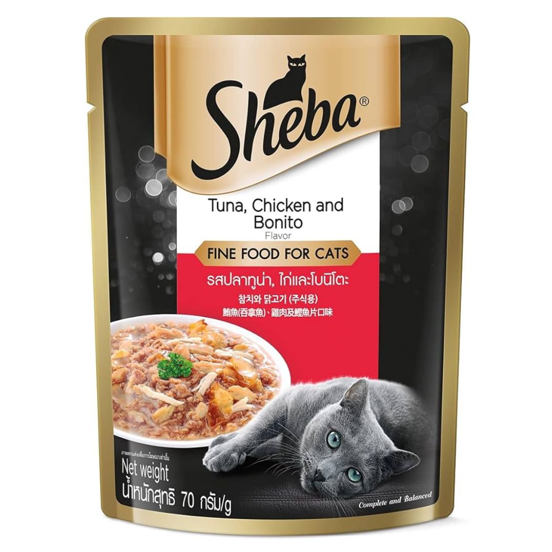 Sheba Cat Food Tuna,Chicken & Bonito Flavour 70gm