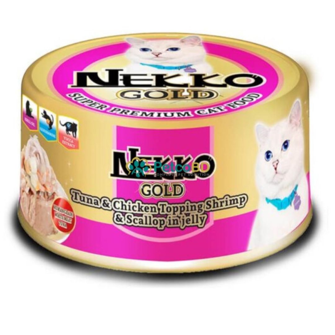 Nekko Gold Cat Can Tuna & Chicken Topping Shrimp & Scallop in Jelly (85g)
